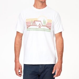 Marmot men’s Bivouac  Tee - White with Earthy Graphic